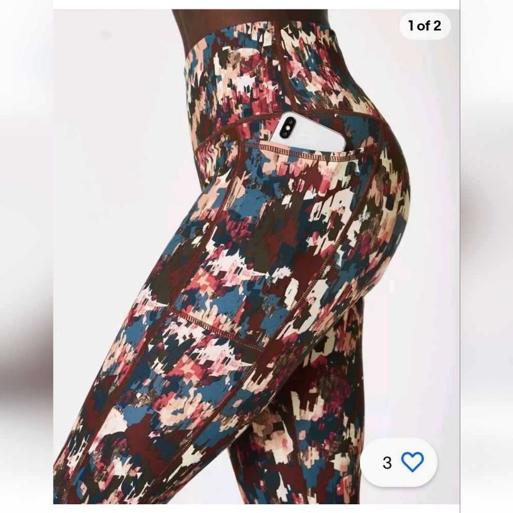 NWOT Sweaty Betty XS Super Sculpt Yoga 7/8 Leggings Blue Abstract - Picture 2 of 6